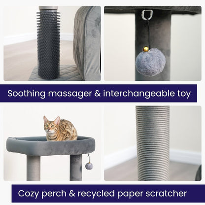 2-Level 30.5" Quilted Velvet Cat Tree with Recycled Paper Scratcher, Plush Perch