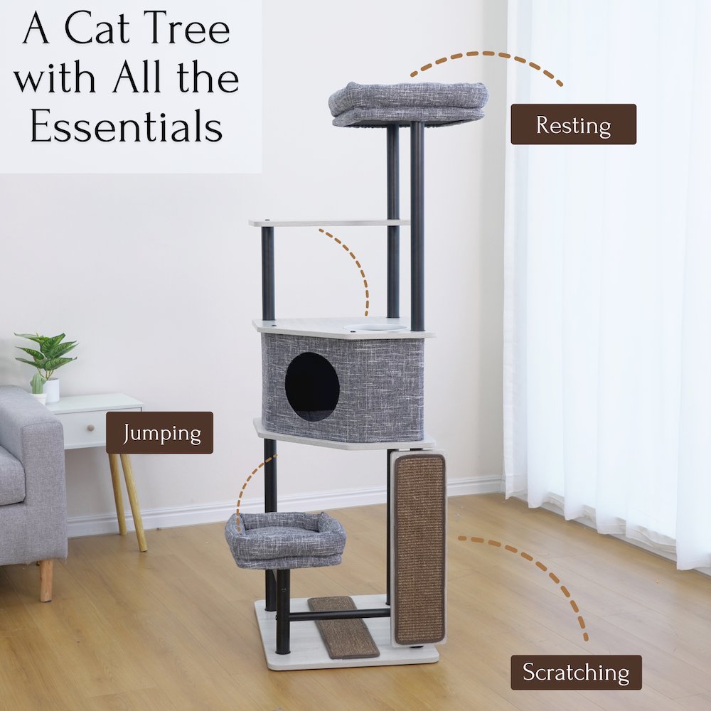 54-in Grayson Industrial Modern Cat Tree, Grey