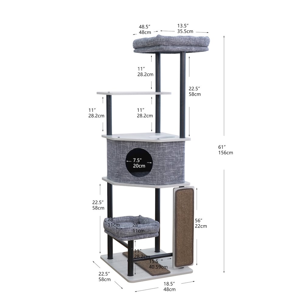 54-in Grayson Industrial Modern Cat Tree, Grey