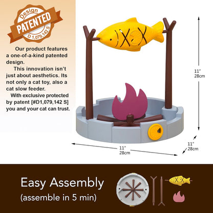 Grilled Fish Toy Slow Feeder and Treat Dispenser with Rotating Fish