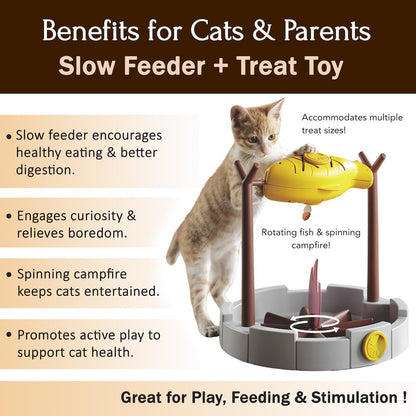 Grilled Fish Toy Slow Feeder and Treat Dispenser with Rotating Fish