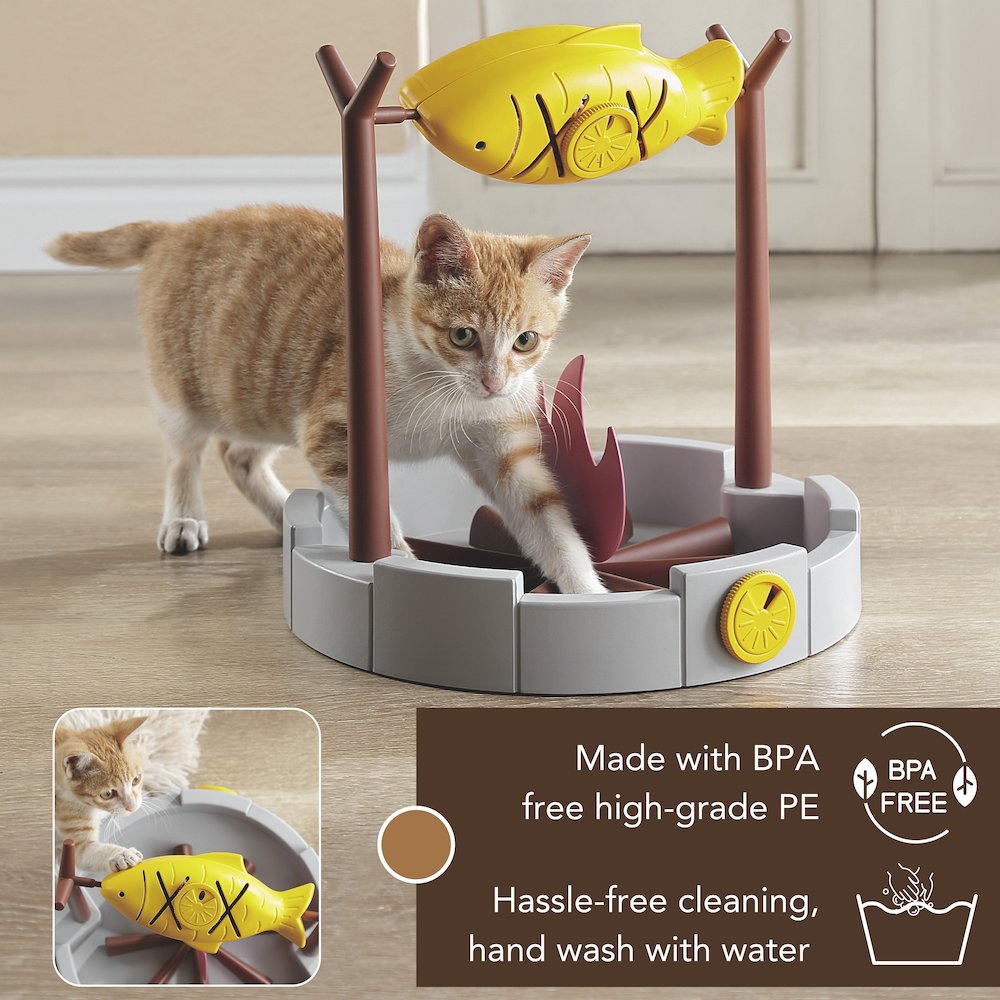Grilled Fish Toy Slow Feeder and Treat Dispenser with Rotating Fish