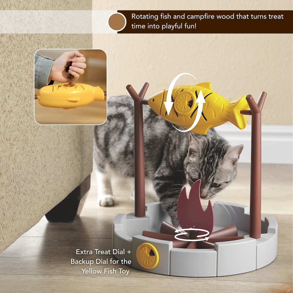 Grilled Fish Toy Slow Feeder and Treat Dispenser with Rotating Fish