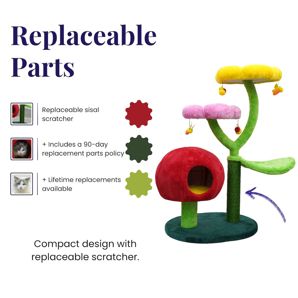 Gum Drop 4-Level 39.5” Mushroom Cat Tree with a Replceable Scratcher