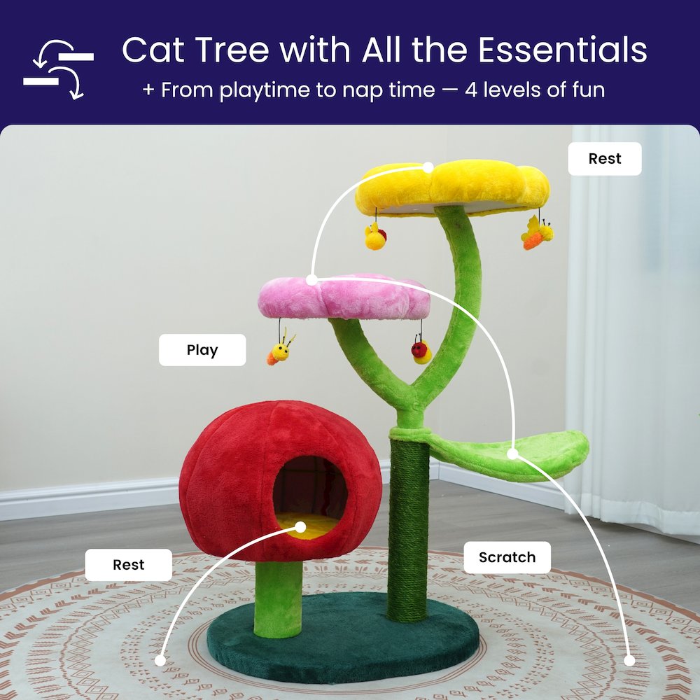 Gum Drop 4-Level 39.5” Mushroom Cat Tree with a Replceable Scratcher
