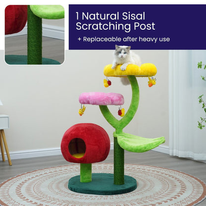 Gum Drop 4-Level 39.5” Mushroom Cat Tree with a Replceable Scratcher