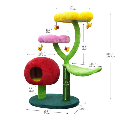 Gum Drop 4-Level 39.5” Mushroom Cat Tree with a Replceable Scratcher