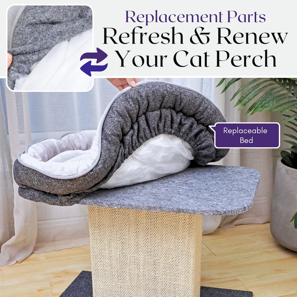 Mellow 2-Level 19" Cat Perch with Replaceable Parts, Washable Bed