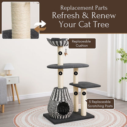 49-in Cat Tree With Recyclable Paper Rope Perch & Condo Lounger, Black & White