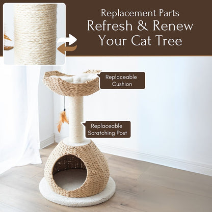 29-in Walk Up Paper Rope Condo & Perch With Sisal Post Cat Tree, Tan & Cream