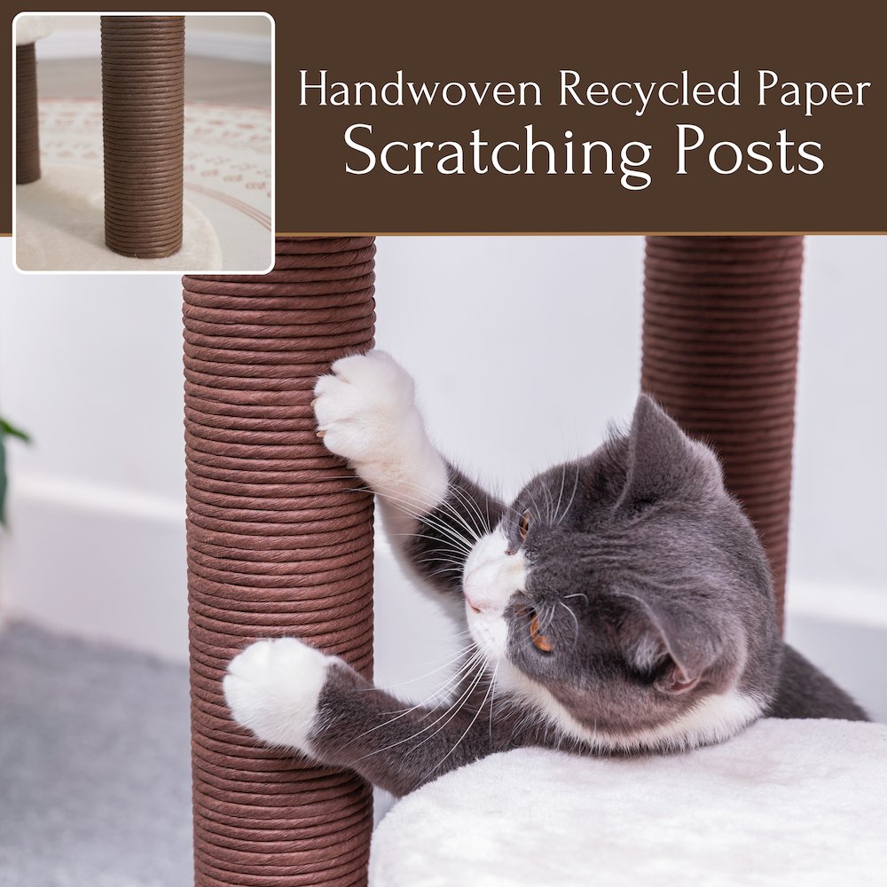 Group Quartz Handwoven Eco-Friendly Cat Tree, Paper Rope Scratching Posts, 36"