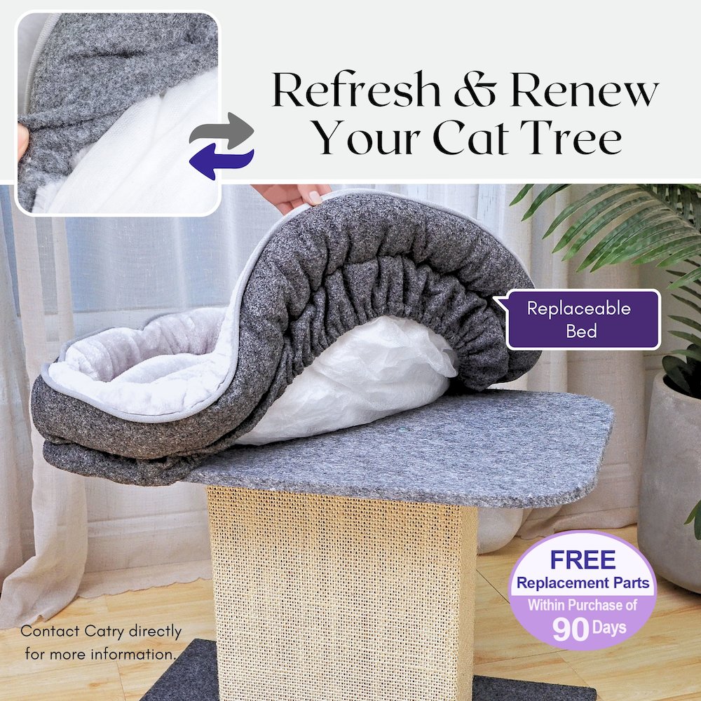 Mellow 2-Level 19" Cat Perch with Replaceable Parts, Washable Bed