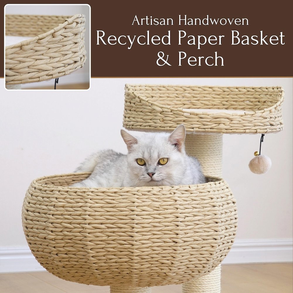 23-in Paper Rope Hand Woven Condo & Perch Cat Tree, Natural