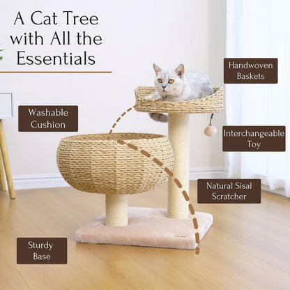 23-in Paper Rope Hand Woven Condo & Perch Cat Tree, Natural