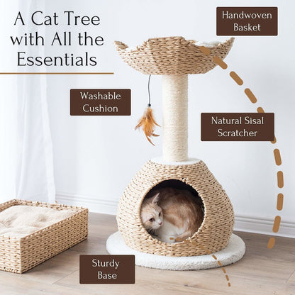 29-in Walk Up Paper Rope Condo & Perch With Sisal Post Cat Tree, Tan & Cream