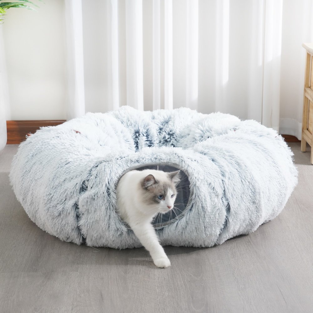 Grey Cat Tunnel with Faux Fur
