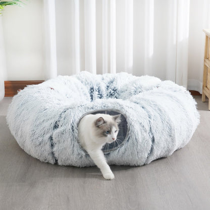 Grey Cat Tunnel with Faux Fur