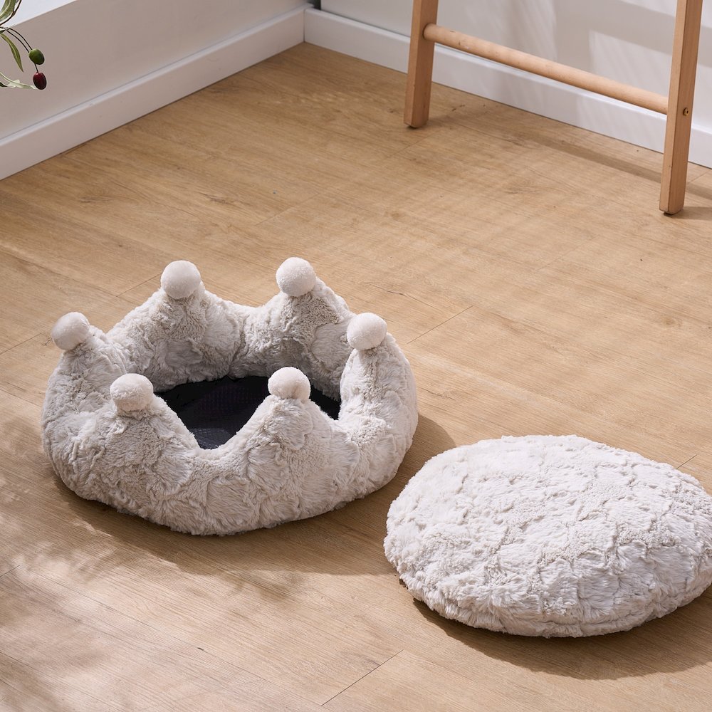 White Crown Cat Bed with Removable, Washable Bed