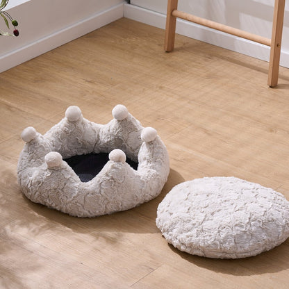 White Crown Cat Bed with Removable, Washable Bed