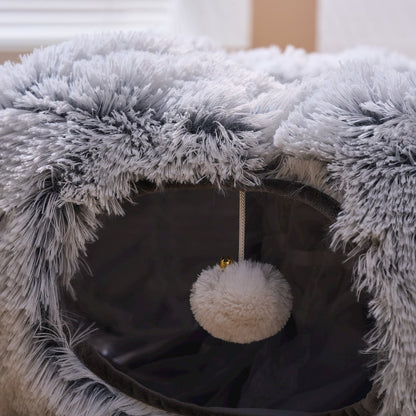 Grey Cat Tunnel with Faux Fur