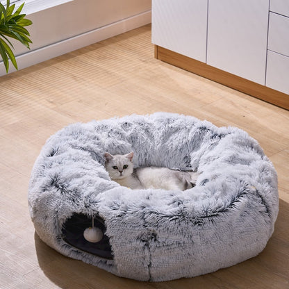 Grey Cat Tunnel with Faux Fur