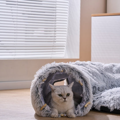 Grey Cat Tunnel with Faux Fur