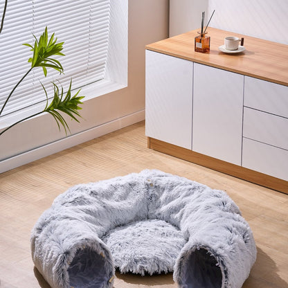 Grey Cat Tunnel with Faux Fur