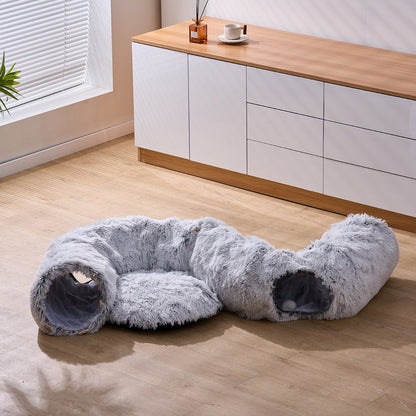 Grey Cat Tunnel with Faux Fur