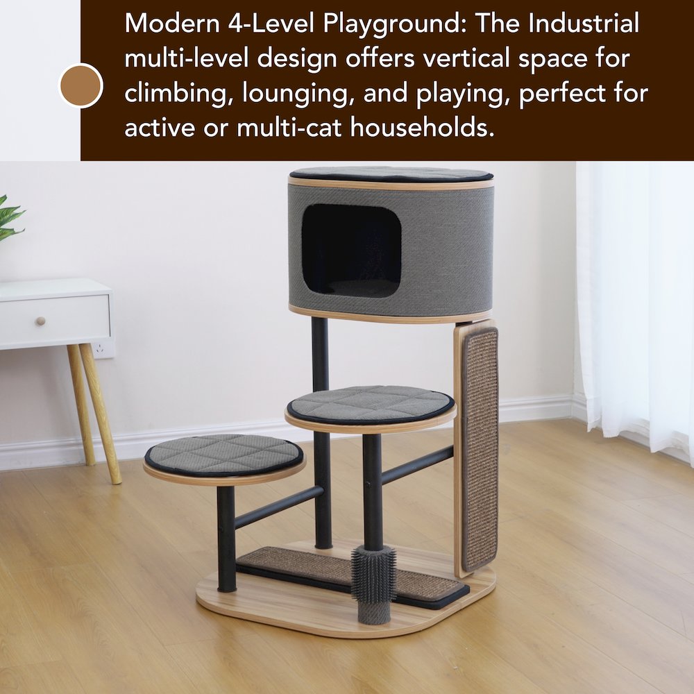 37-in Starbz Industrial 4-Level Cat Tree with Condo, Grey