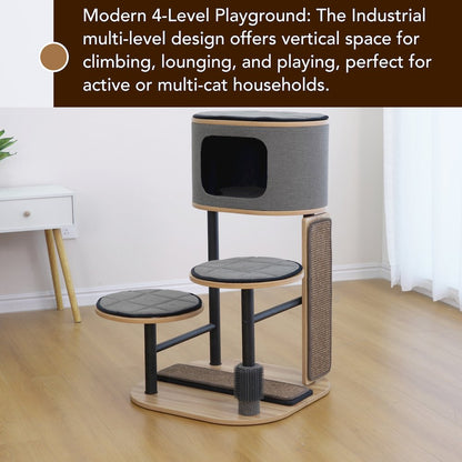 37-in Starbz Industrial 4-Level Cat Tree with Condo, Grey