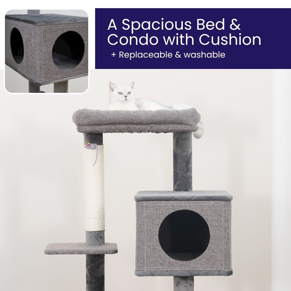 4-Level 49" Linen & Plush Cat Tree with Natural Sisal Scratchers, Spacious Condo
