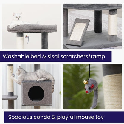 4-Level 49" Linen & Plush Cat Tree with Natural Sisal Scratchers, Spacious Condo