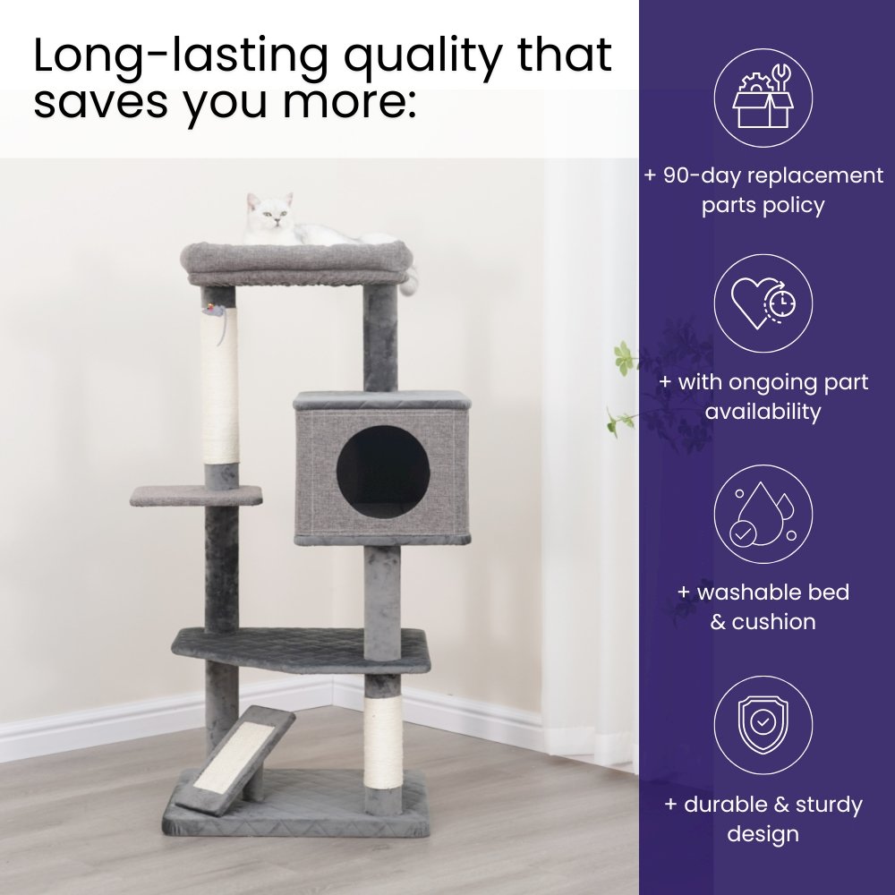 4-Level 49" Linen & Plush Cat Tree with Natural Sisal Scratchers, Spacious Condo