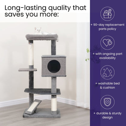 4-Level 49" Linen & Plush Cat Tree with Natural Sisal Scratchers, Spacious Condo