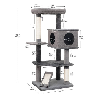 4-Level 49" Linen & Plush Cat Tree with Natural Sisal Scratchers, Spacious Condo