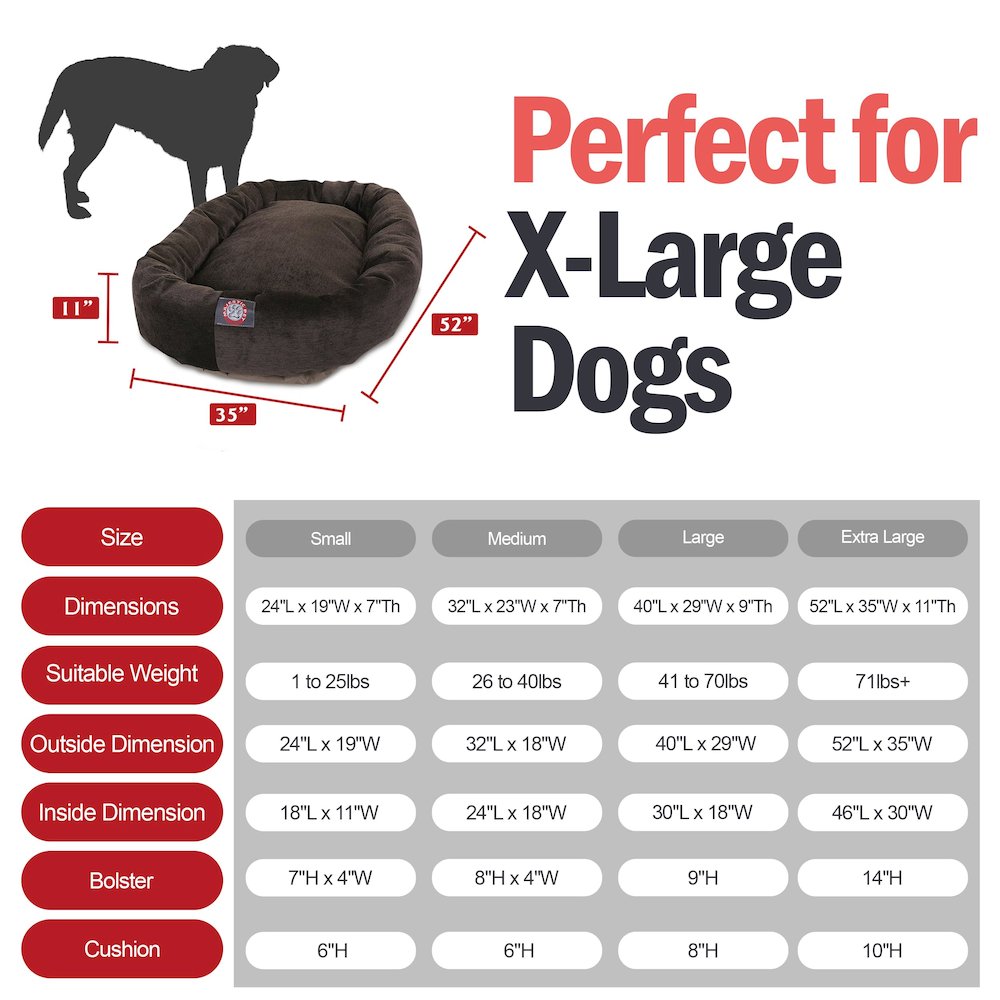 Majestic Pet 52 Inch Micro Velvet Calming Dog Bed Washable  52x35x11 Storm