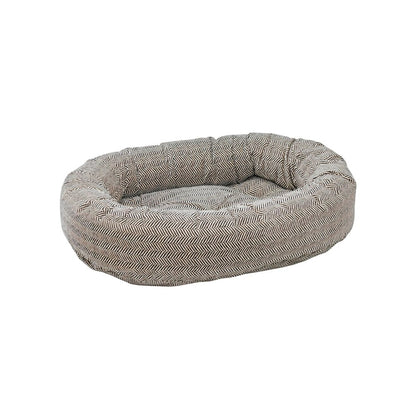 Donut Bed For Dogs in Taupe Herringbone Fabric Finish Size - XS