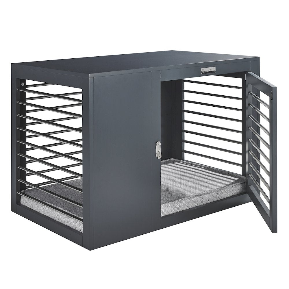Moderno Crate Bed For Dogs in Grey Fabric Finish Size - MED