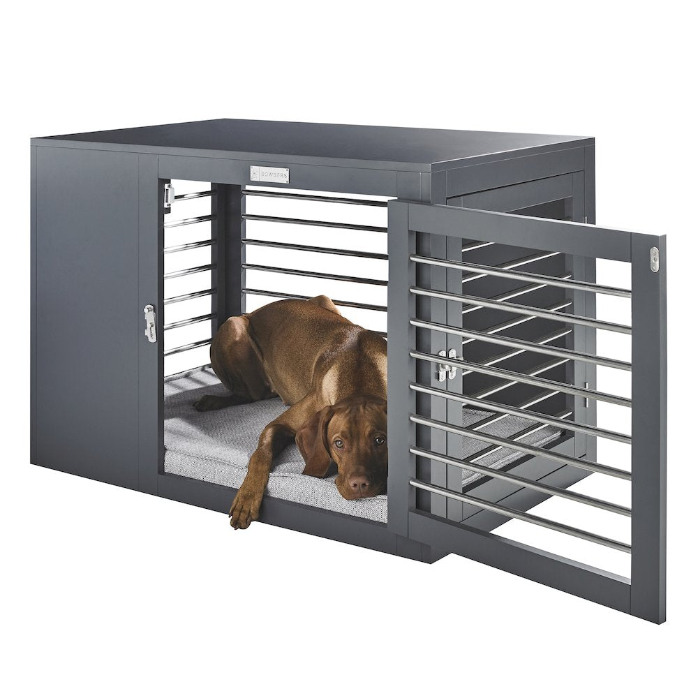 Moderno Crate Bed For Dogs in Grey Fabric Finish Size - LRG