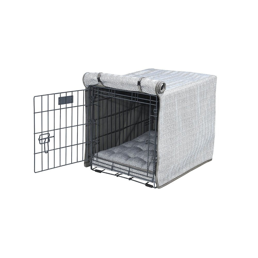 Crate Cover Bed For Dogs in Taupe Herringbone Fabric Finish Size - LRG