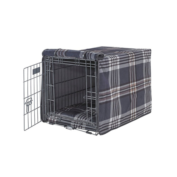 Crate Cover Bed For Dogs in Greystone Tartan Fabric Finish Size - LRG