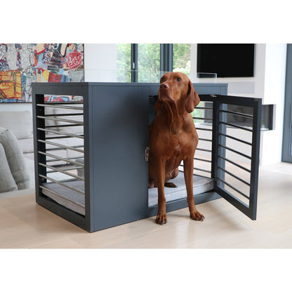 Moderno Crate Bed For Dogs in Grey Fabric Finish Size - LRG