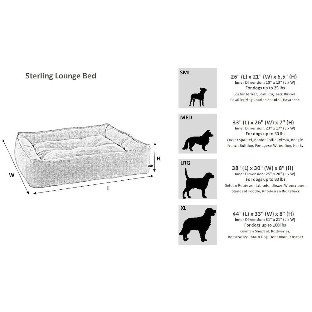 Sterling Lounge Bed For Dogs in Haze Fabric Finish Size - LRG