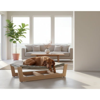 Yugen Pet Lounger Bed For Dogs in White Oak Fabric Finish Size - LRG