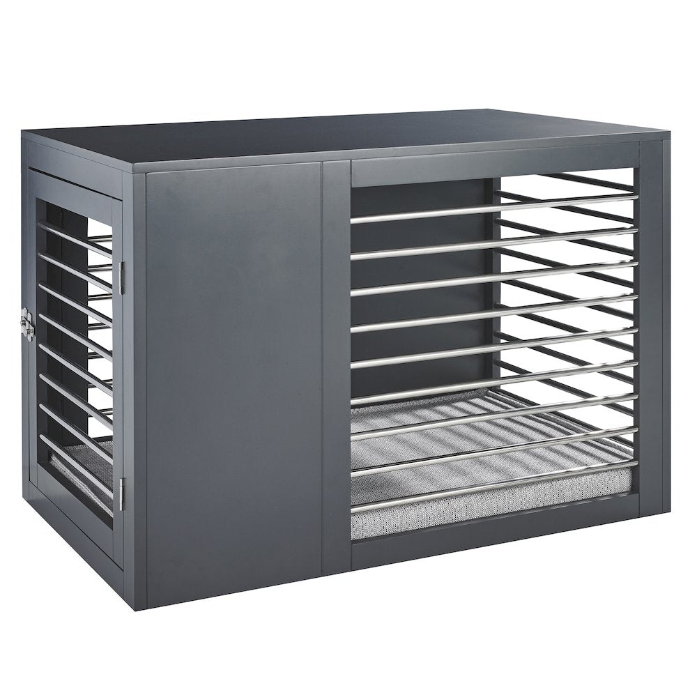 Moderno Crate Bed For Dogs in Grey Fabric Finish Size - LRG