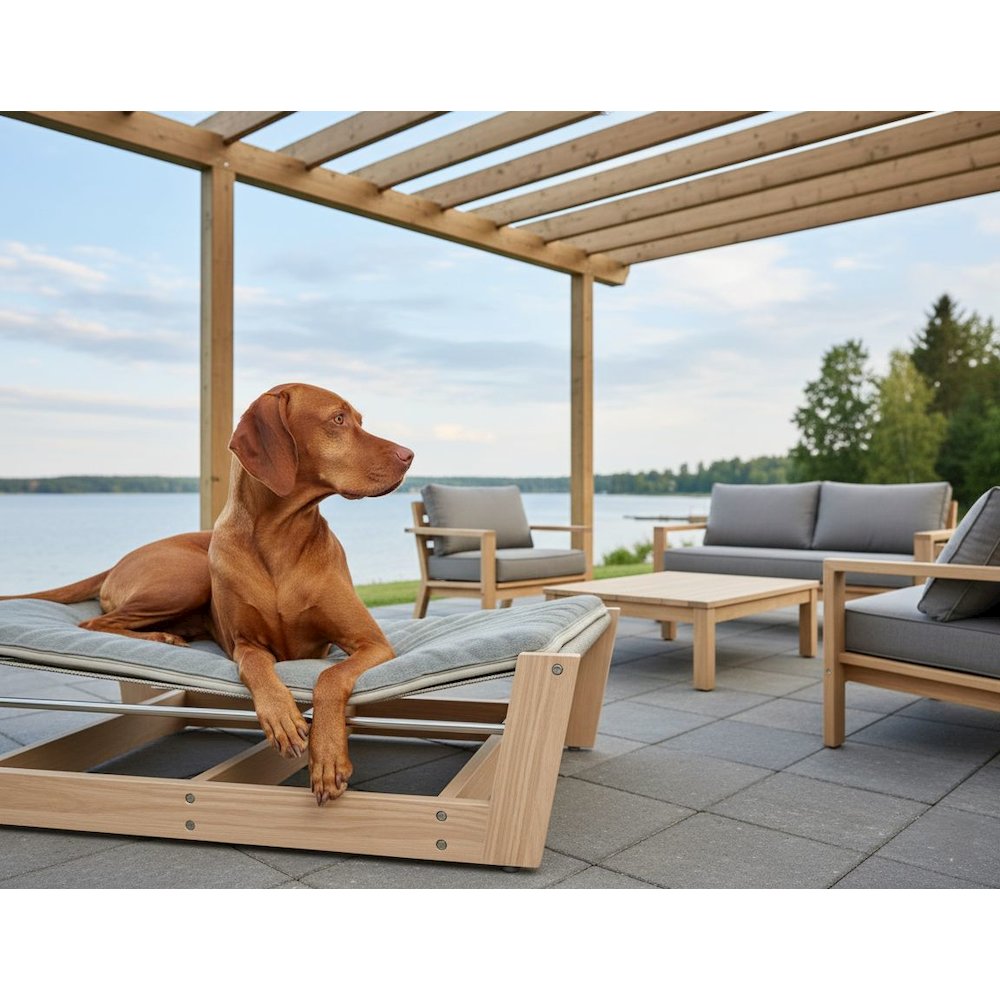 Yugen Pet Lounger Bed For Dogs in White Oak Fabric Finish Size - LRG