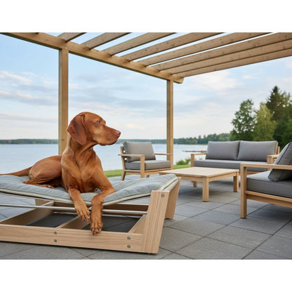 Yugen Pet Lounger Bed For Dogs in White Oak Fabric Finish Size - LRG