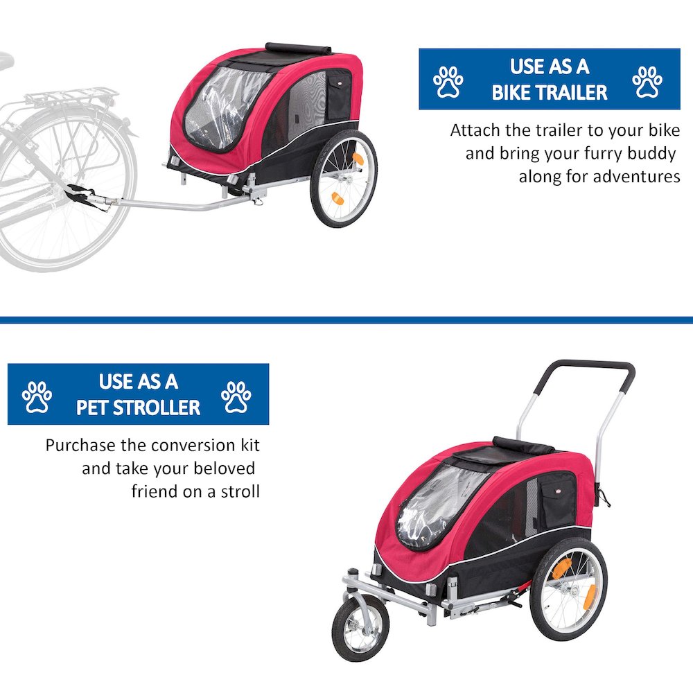 Foldable 2-in-1 Bicycle Trailer for Large Dogs with Windows, Black & Red