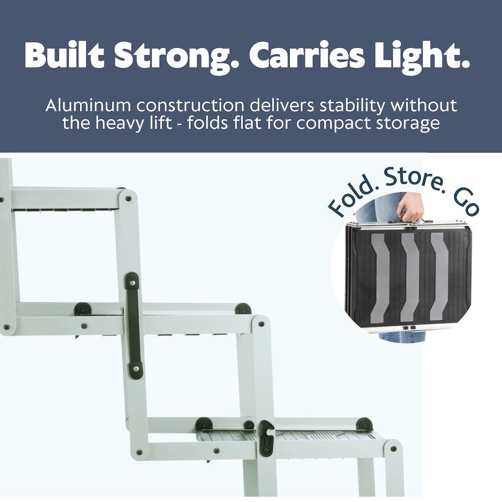 Heavy Duty Foldable 4 Step Pet Stairs, Lightweight Aluminum, Portable Pet Steps