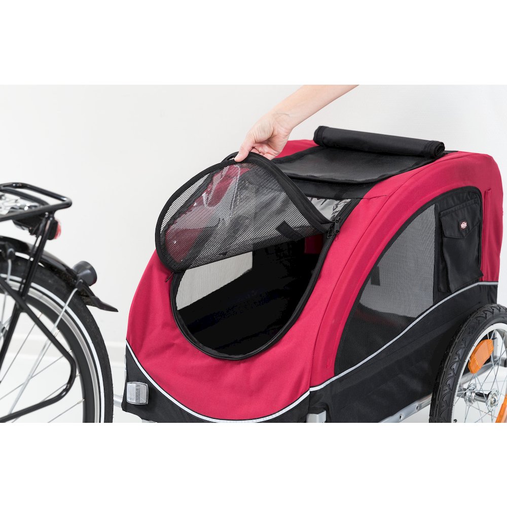Foldable 2-in-1 Bicycle Trailer for Medium Dogs with Windows, Black & Red